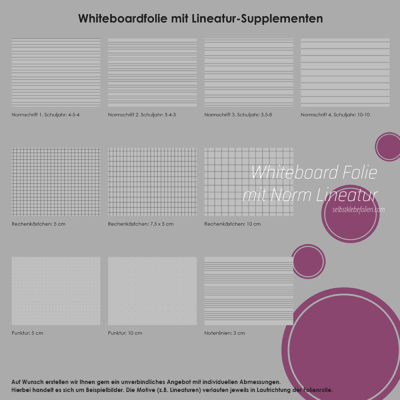 Selbstklebende Whiteboardfolie mit Lineatur-Supplementen